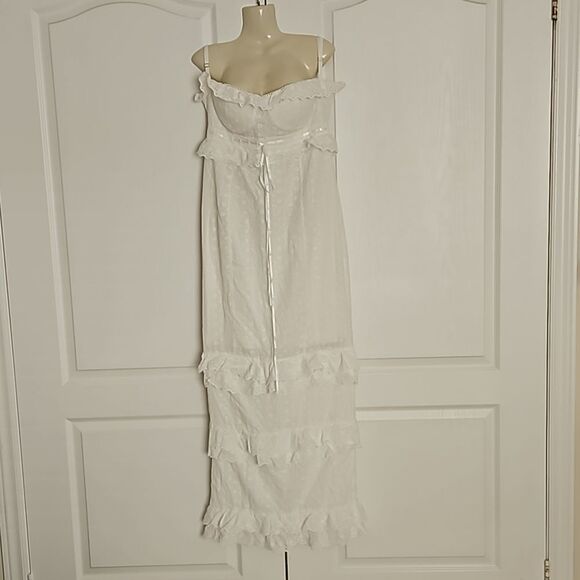 Sunfere Eyelet Embroidery Spaghetti Straps Maxi Dress With Back Slit Large White - Picture 1 of 16